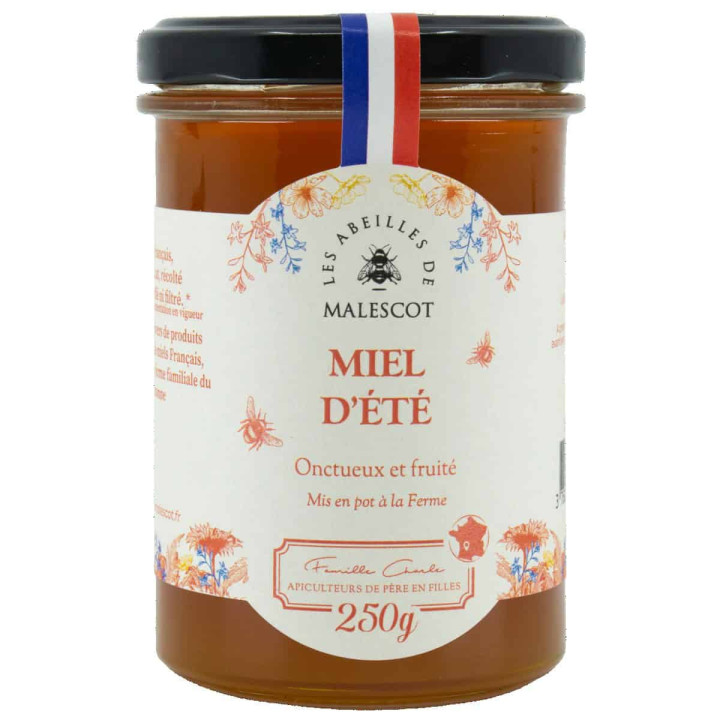 Miel de Fleurs d'Été de Dordogne - Pot de 250 g récolté à froid par les Abeilles de Malescot | Pollenergie.fr