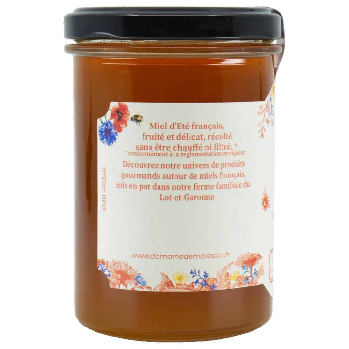 Miel de Fleurs d'Été de Dordogne - Pot de 250 g récolté à froid par les Abeilles de Malescot | Pollenergie.fr