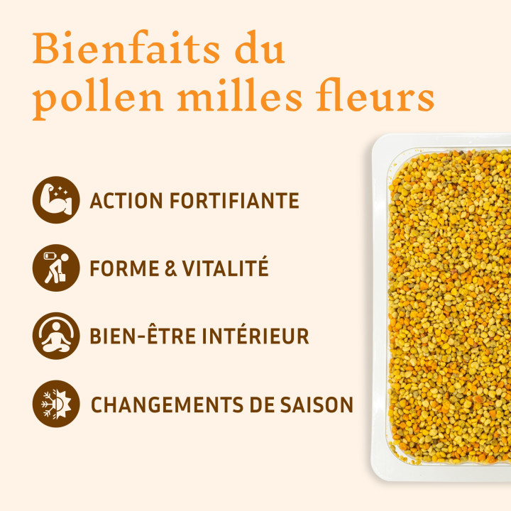 Pollen bio de Mille Fleurs, le superaliment vivant des Abeilles - Vitalité physique et intellectuelle | Pollenergie.fr