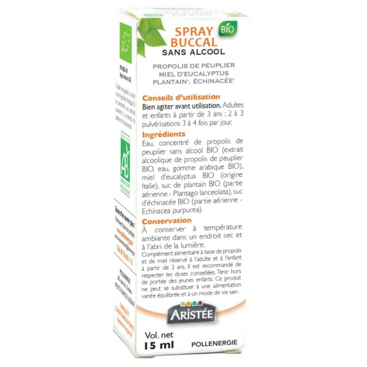 Spray buccal sans alcool Propolis & Plantes BIO - Protéger la sphère ORL et apaiser les maux de gorge | Pollenergie.fr