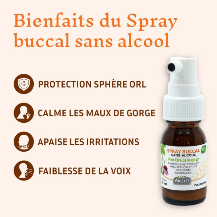 Spray buccal sans alcool Propolis & Plantes BIO - Protéger la sphère ORL et apaiser les maux de gorge | Pollenergie.fr