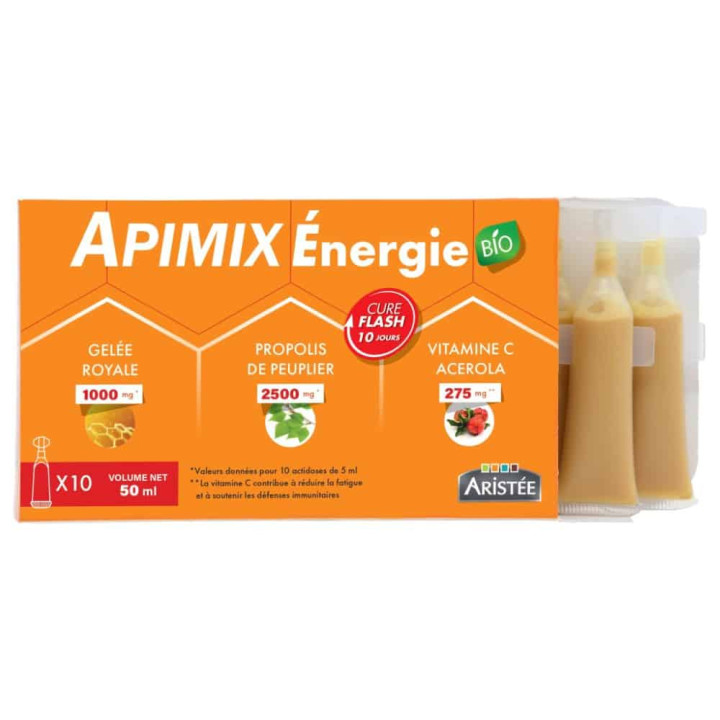 Cure flash de 10 jours pour retrouver la forme - Apimix Énergie bio à la Propolis, Gelée royale et Vitamine C | Pollenergie.fr
