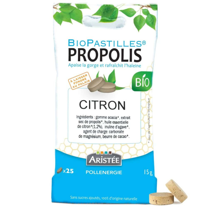 Pastilles à la Propolis bio & citron sans sucre ajouté - Soulager les maux de gorge et protéger la sphère ORL | Pollenergie.fr