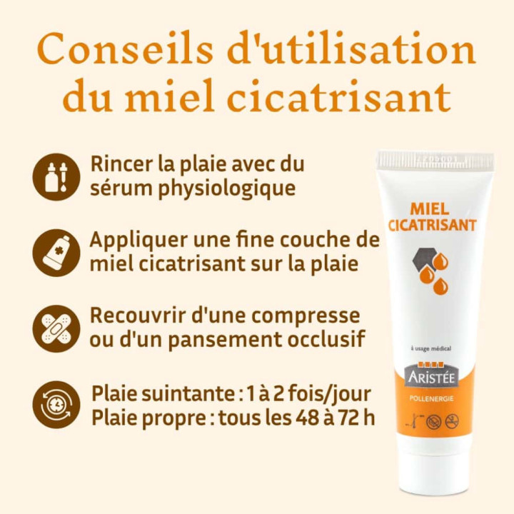 Miel médical Cicatrisant antibactérien stérilisé - Plaies aiguës et chroniques, brûlures, gerçures et crevasses | Pollenergie.fr