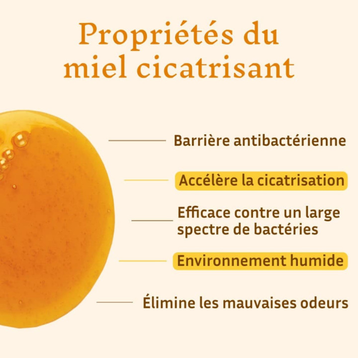 Miel médical Cicatrisant antibactérien stérilisé - Plaies aiguës et chroniques, brûlures, gerçures et crevasses | Pollenergie.fr