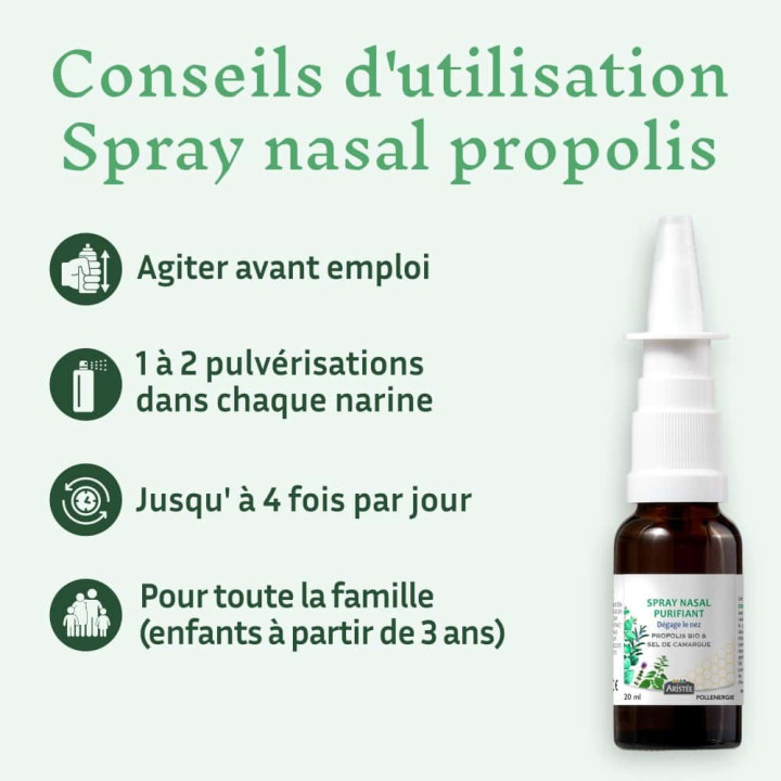 Spray nasal à la propolis : dégage et adoucit le nez, facilite la respiration - Dispositif médical dès 3 ans | Pollenergie.fr