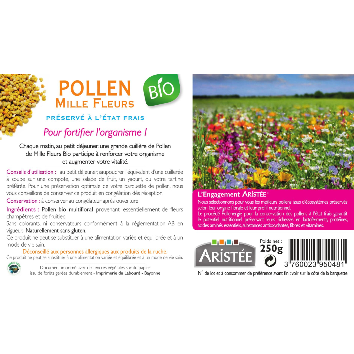 Pollen bio Mille Fleurs  Aliment Vitalité des Abeilles